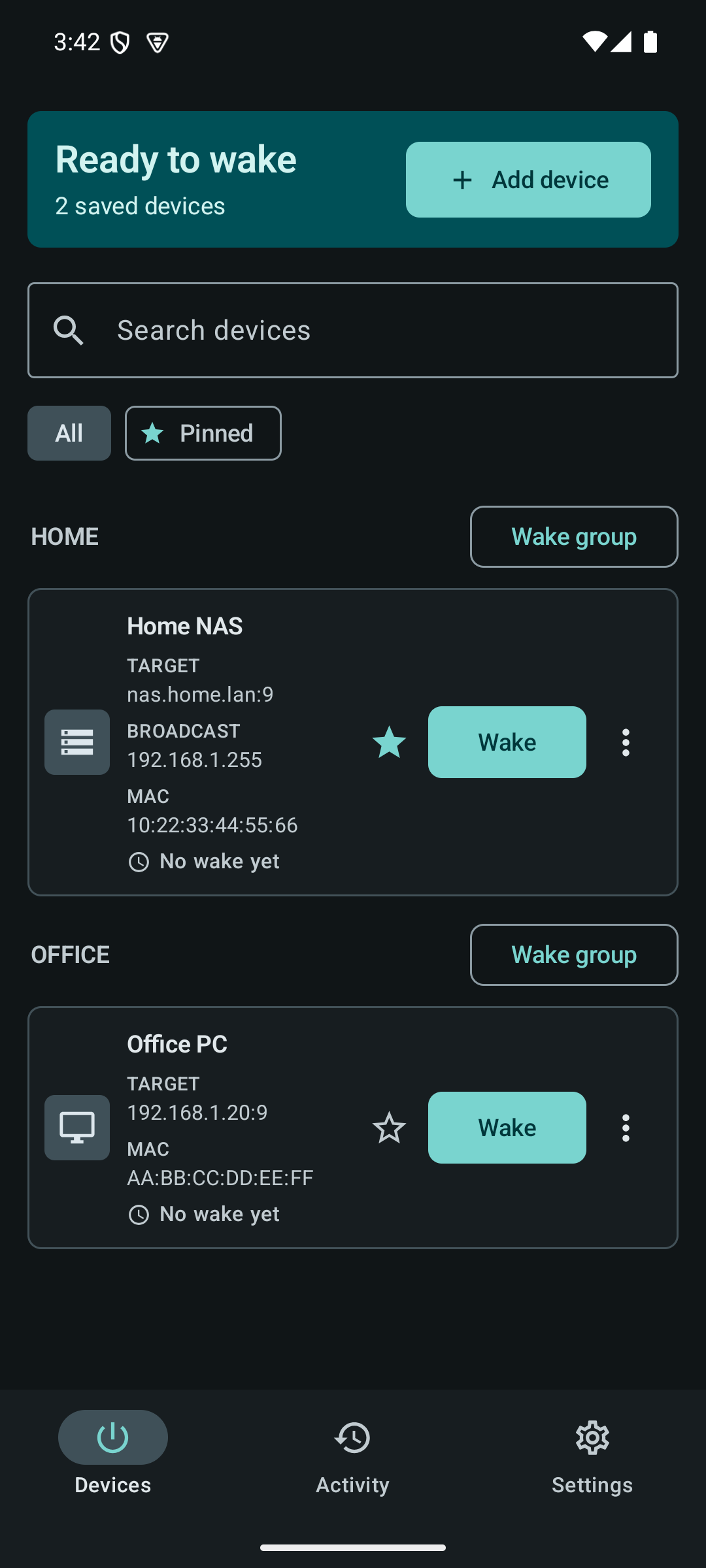 Dark mode devices dashboard